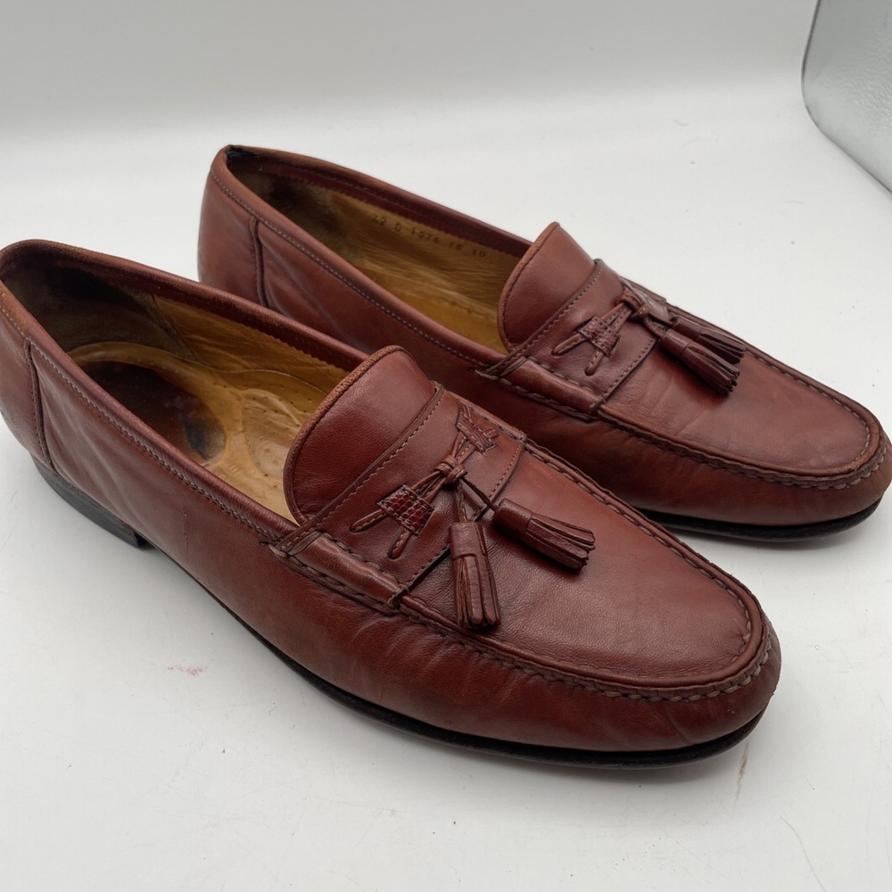 Santoni Mens Brown Leather Tassel Loafers Made in Italy Size 10 D